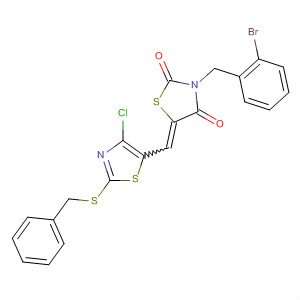918131-20-1  2,4-Thiazolidinedione,3-[(2-bromophenyl)methyl]-5-[[4-chloro-2-[(phenylmethyl)thio]-5-thiazolyl]methylene]-