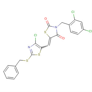 918131-21-2  2,4-Thiazolidinedione,5-[[4-chloro-2-[(phenylmethyl)thio]-5-thiazolyl]methylene]-3-[(2,4-dichlorophenyl)methyl]-