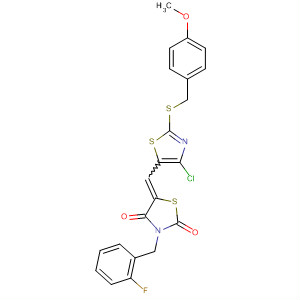 918131-24-5  2,4-Thiazolidinedione,5-[[4-chloro-2-[[(4-methoxyphenyl)methyl]thio]-5-thiazolyl]methylene]-3-[(2-fluorophenyl)methyl]-