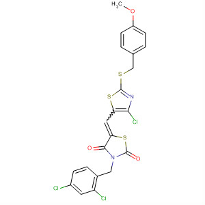 918131-27-8  2,4-Thiazolidinedione,5-[[4-chloro-2-[[(4-methoxyphenyl)methyl]thio]-5-thiazolyl]methylene]-3-[(2,4-dichlorophenyl)methyl]-