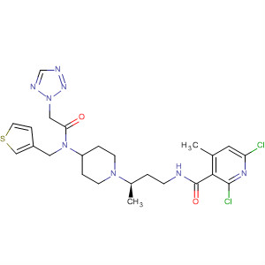 918139-74-9  3-Pyridinecarboxamide,2,6-dichloro-4-methyl-N-[(3R)-3-[4-[[2-(2H-tetrazol-2-yl)acetyl](3-thienylmethyl)amino]-1-piperidinyl]butyl]-