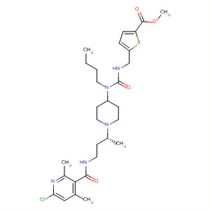 918140-72-4  2-Thiophenecarboxylic acid,5-[[[[butyl[1-[(1R)-3-[[(6-chloro-2,4-dimethyl-3-pyridinyl)carbonyl]amino]-1-methylpropyl]-4-piperidinyl]amino]carbonyl]amino]methyl]-, methylester