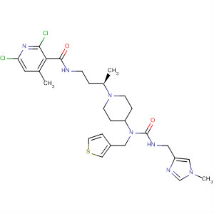 918141-18-1  3-Pyridinecarboxamide,2,6-dichloro-4-methyl-N-[(3R)-3-[4-[[[[(1-methyl-1H-imidazol-4-yl)methyl]amino]carbonyl](3-thienylmethyl)amino]-1-piperidinyl]butyl]-