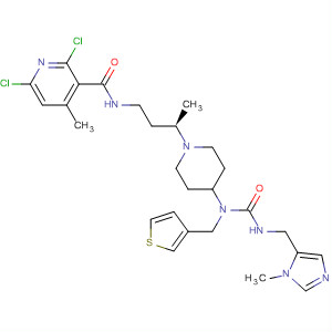 918141-20-5  3-Pyridinecarboxamide,2,6-dichloro-4-methyl-N-[(3R)-3-[4-[[[[(1-methyl-1H-imidazol-5-yl)methyl]amino]carbonyl](3-thienylmethyl)amino]-1-piperidinyl]butyl]-