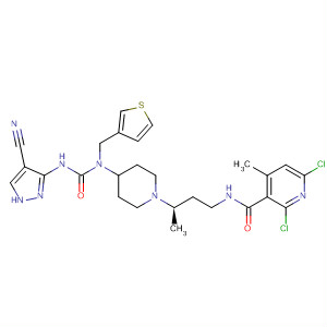918141-21-6  3-Pyridinecarboxamide,2,6-dichloro-N-[(3R)-3-[4-[[[(4-cyano-1H-pyrazol-3-yl)amino]carbonyl](3-thienylmethyl)amino]-1-piperidinyl]butyl]-4-methyl-
