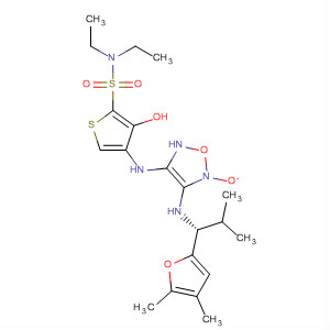 918297-34-4  2-Thiophenesulfonamide,4-[[4-[[(1R)-1-(4,5-dimethyl-2-furanyl)-2-methylpropyl]amino]-5-oxido-1,2,5-oxadiazol-3-yl]amino]-N,N-diethyl-3-hydroxy-