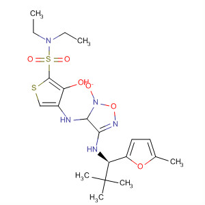 918297-81-1  2-Thiophenesulfonamide,4-[[4-[[(1R)-2,2-dimethyl-1-(5-methyl-2-furanyl)propyl]amino]-2-oxido-1,2,5-oxadiazol-3-yl]amino]-N,N-diethyl-3-hydroxy-