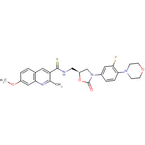 918301-37-8  3-Quinolinecarbothioamide,N-[[(5S)-3-[3-fluoro-4-(4-morpholinyl)phenyl]-2-oxo-5-oxazolidinyl]methyl]-7-methoxy-2-methyl-