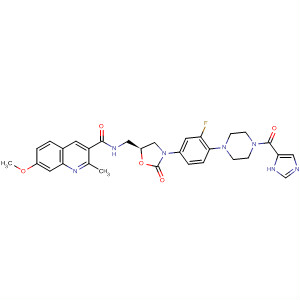 918301-63-0  3-Quinolinecarboxamide,N-[[(5S)-3-[3-fluoro-4-[4-(1H-imidazol-5-ylcarbonyl)-1-piperazinyl]phenyl]-2-oxo-5-oxazolidinyl]methyl]-7-methoxy-2-methyl-