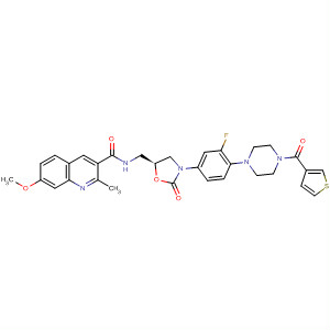 918301-64-1  3-Quinolinecarboxamide,N-[[(5S)-3-[3-fluoro-4-[4-(3-thienylcarbonyl)-1-piperazinyl]phenyl]-2-oxo-5-oxazolidinyl]methyl]-7-methoxy-2-methyl-