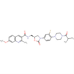 918301-71-0  3-Quinolinecarboxamide,N-[[(5S)-3-[3-fluoro-4-[4-(2-methyl-1-oxopropyl)-1-piperazinyl]phenyl]-2-oxo-5-oxazolidinyl]methyl]-7-methoxy-2-methyl-
