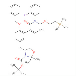 918304-95-7  3-Oxazolidinecarboxylic acid,4-[[3-[(1Z)-1-[[(2-iodophenyl)[[2-(trimethylsilyl)ethoxy]methyl]amino]carbonyl]-1-propen-1-yl]-4-(phenylmethoxy)phenyl]methyl]-2,2-dimethyl-,1,1-dimethylethyl ester, (4S)-