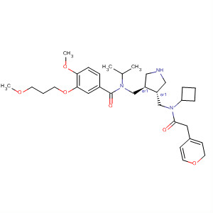 911119-37-4  2H-Pyran-4-acetamide,N-cyclobutyltetrahydro-N-[[(3R,4R)-4-[[[4-methoxy-3-(3-methoxypropoxy)benzoyl](1-methylethyl)amino]methyl]-3-pyrrolidinyl]methyl]-, rel-