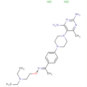 912483-08-0  Ethanone,1-[4-[4-(2,4-diamino-6-methyl-5-pyrimidinyl)-1-piperazinyl]phenyl]-,O-[2-(diethylamino)ethyl]oxime, dihydrochloride