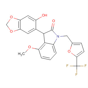 912669-21-7  2H-Indol-2-one,1,3-dihydro-3-(6-hydroxy-1,3-benzodioxol-5-yl)-4-methoxy-1-[[5-(trifluoromethyl)-2-furanyl]methyl]-