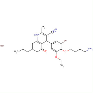 914265-15-9  3-Quinolinecarbonitrile,4-[4-(4-aminobutoxy)-3-bromo-5-ethoxyphenyl]-1,4,5,6,7,8-hexahydro-2-methyl-5-oxo-7-propyl-, monohydrobromide