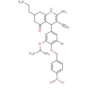 914265-37-5  3-Quinolinecarbonitrile,4-[3-bromo-5-(1-methylethoxy)-4-[(4-nitrophenyl)methoxy]phenyl]-1,4,5,6,7,8-hexahydro-2-methyl-5-oxo-7-propyl-