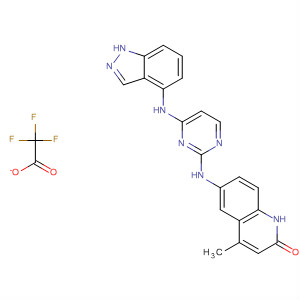 916437-50-8  2(1H)-Quinolinone,6-[[4-(1H-indazol-4-ylamino)-2-pyrimidinyl]amino]-4-methyl-,2,2,2-trifluoroacetate (1:1)
