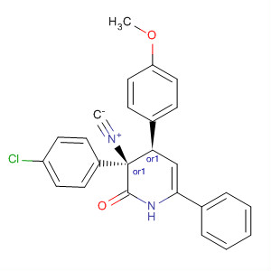 916494-08-1  2(1H)-Pyridinone,3-(4-chlorophenyl)-3,4-dihydro-3-isocyano-4-(4-methoxyphenyl)-6-phenyl-, (3R,4R)-rel-