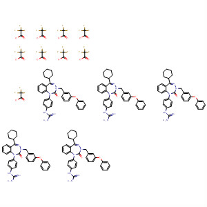 916505-50-5  Guanidine,N-[4-[5-cyclohexyl-2,3-dihydro-2-oxo-3-[(3-phenoxyphenyl)methyl]-1H-1,3,4-benzotriazepin-1-yl]phenyl]-, 2,2,2-trifluoroacetate (5:9)