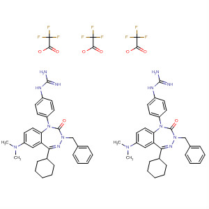 916508-58-2  Guanidine,N-[4-[5-cyclohexyl-7-(dimethylamino)-2,3-dihydro-2-oxo-3-(phenylmethyl)-1H-1,3,4-benzotriazepin-1-yl]phenyl]-, 2,2,2-trifluoroacetate (2:3)