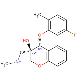 916524-59-9  2H-1-Benzopyran-3-ol,4-(5-fluoro-2-methylphenoxy)-3,4-dihydro-3-[(methylamino)methyl]-,(3R,4R)-rel-