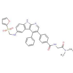 916819-24-4  Benzamide,N-[2-(dimethylamino)-2-oxoethyl]-4-[6-[(2-furanylsulfonyl)methylamino]-4-phenyl-9H-pyrido[2,3-b]indol-3-yl]-