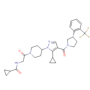 916828-86-9  Cyclopropanecarboxamide,N-[2-[4-[5-cyclopropyl-4-[[(3S)-3-[2-(trifluoromethyl)phenyl]-1-pyrrolidinyl]carbonyl]-1H-pyrazol-1-yl]-1-piperidinyl]-2-oxoethyl]-