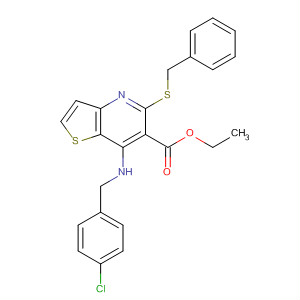 917085-83-7  Thieno[3,2-b]pyridine-6-carboxylic acid,7-[[(4-chlorophenyl)methyl]amino]-5-[(phenylmethyl)thio]-, ethyl ester