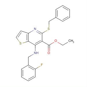 917085-86-0  Thieno[3,2-b]pyridine-6-carboxylic acid,7-[[(2-fluorophenyl)methyl]amino]-5-[(phenylmethyl)thio]-, ethyl ester