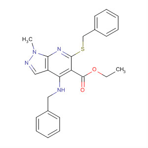 917086-03-4  1H-Pyrazolo[3,4-b]pyridine-5-carboxylic acid,1-methyl-4-[(phenylmethyl)amino]-6-[(phenylmethyl)thio]-, ethyl ester