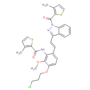 904896-73-7  2-Thiophenecarboxamide,N-[3-(3-chloropropoxy)-2-methoxy-6-[(1E)-2-[1-[(3-methyl-2-thienyl)carbonyl]-1H-indazol-3-yl]ethenyl]phenyl]-3-methyl-