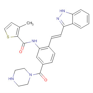 904897-78-5  2-Thiophenecarboxamide,N-[2-[(1E)-2-(1H-indazol-3-yl)ethenyl]-5-(1-piperazinylcarbonyl)phenyl]-3-methyl-