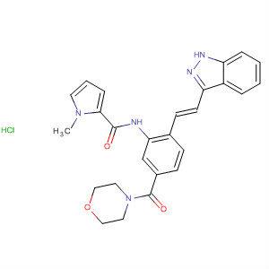 904898-94-8  1H-Pyrrole-2-carboxamide,N-[2-[(1E)-2-(1H-indazol-3-yl)ethenyl]-5-(4-morpholinylcarbonyl)phenyl]-1-methyl-, monohydrochloride
