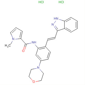 904899-23-6  1H-Pyrrole-2-carboxamide,N-[2-[(1E)-2-(1H-indazol-3-yl)ethenyl]-5-(4-morpholinyl)phenyl]-1-methyl-, dihydrochloride