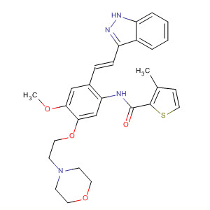 904899-70-3  2-Thiophenecarboxamide,N-[2-[(1E)-2-(1H-indazol-3-yl)ethenyl]-4-methoxy-5-[2-(4-morpholinyl)ethoxy]phenyl]-3-methyl-
