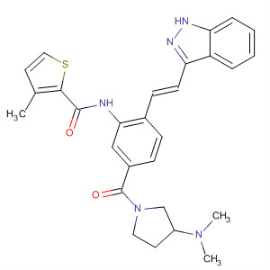 904899-72-5  2-Thiophenecarboxamide,N-[5-[[3-(dimethylamino)-1-pyrrolidinyl]carbonyl]-2-[(1E)-2-(1H-indazol-3-yl)ethenyl]phenyl]-3-methyl-