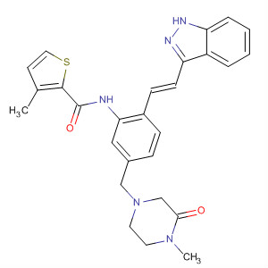 904900-06-7  2-Thiophenecarboxamide,N-[2-[(1E)-2-(1H-indazol-3-yl)ethenyl]-5-[(4-methyl-3-oxo-1-piperazinyl)methyl]phenyl]-3-methyl-