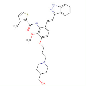 904900-27-2  2-Thiophenecarboxamide,N-[3-[3-[4-(hydroxymethyl)-1-piperidinyl]propoxy]-6-[(1E)-2-(1H-indazol-3-yl)ethenyl]-2-methoxyphenyl]-3-methyl-