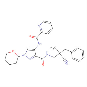 906086-95-1  2-Pyridinecarboxamide,N-[3-[[(2-cyano-2-methyl-3-phenylpropyl)amino]carbonyl]-1-(tetrahydro-2H-pyran-2-yl)-1H-pyrazol-4-yl]-