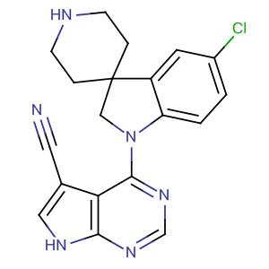 908281-50-5  1H-Pyrrolo[2,3-d]pyrimidine-5-carbonitrile,4-(5-chloro-1,2-dihydrospiro[3H-indole-3,4'-piperidin]-1-yl)-