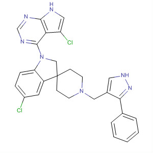 908282-49-5  Spiro[3H-indole-3,4'-piperidine],5-chloro-1-(5-chloro-1H-pyrrolo[2,3-d]pyrimidin-4-yl)-1,2-dihydro-1'-[(3-phenyl-1H-pyrazol-4-yl)methyl]-