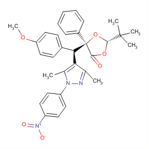 908589-50-4  1,3-Dioxolan-4-one,2-(1,1-dimethylethyl)-5-[(R)-[3,5-dimethyl-1-(4-nitrophenyl)-1H-pyrazol-4-yl](4-methoxyphenyl)methyl]-5-phenyl-, (2S,5S)-