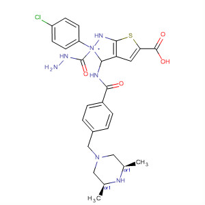 909252-79-5  1H-Thieno[2,3-c]pyrazole-5-carboxylic acid,3-[[4-[[(3R,5S)-3,5-dimethyl-1-piperazinyl]methyl]benzoyl]amino]-,2-(4-chlorophenyl)-2-methylhydrazide, rel-