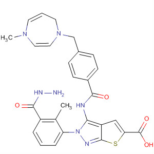 909252-89-7  1H-Thieno[2,3-c]pyrazole-5-carboxylic acid,3-[[4-[(hexahydro-4-methyl-1H-1,4-diazepin-1-yl)methyl]benzoyl]amino]-,2-methyl-2-phenylhydrazide