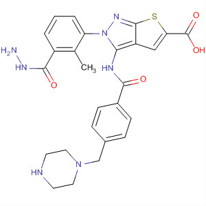909252-91-1  1H-Thieno[2,3-c]pyrazole-5-carboxylic acid,3-[[4-(1-piperazinylmethyl)benzoyl]amino]-, 2-methyl-2-phenylhydrazide