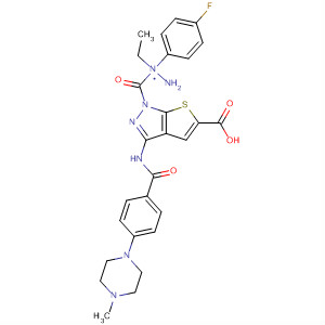 909253-52-7  1H-Thieno[2,3-c]pyrazole-5-carboxylic acid,3-[[4-(4-methyl-1-piperazinyl)benzoyl]amino]-,2-ethyl-2-(4-fluorophenyl)hydrazide