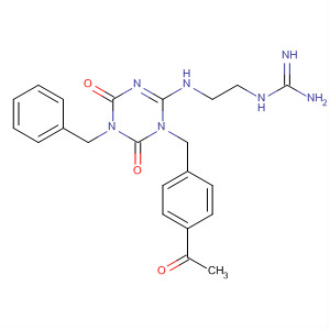 910113-20-1  Guanidine,N-[2-[[3-[(4-acetylphenyl)methyl]-3,4,5,6-tetrahydro-4,6-dioxo-5-(phenylmethyl)-1,3,5-triazin-2-yl]amino]ethyl]-