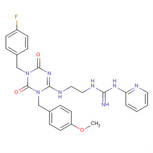 910114-17-9  Guanidine,N-[2-[[5-[(4-fluorophenyl)methyl]-1,4,5,6-tetrahydro-1-[(4-methoxyphenyl)methyl]-4,6-dioxo-1,3,5-triazin-2-yl]amino]ethyl]-N'-2-pyridinyl-