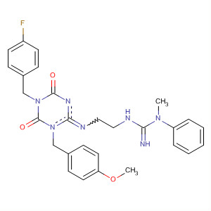 910114-30-6  Guanidine,N'-[2-[[5-[(4-fluorophenyl)methyl]tetrahydro-1-[(4-methoxyphenyl)methyl]-4,6-dioxo-1,3,5-triazin-2(1H)-ylidene]amino]ethyl]-N-methyl-N-phenyl-
